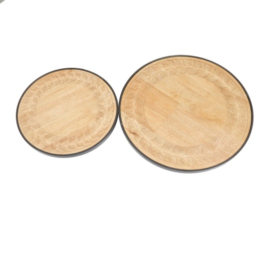 Set of 2" Brown Rubber Wood Modern Lazy Susan Trays, 2" x 12" x 12"